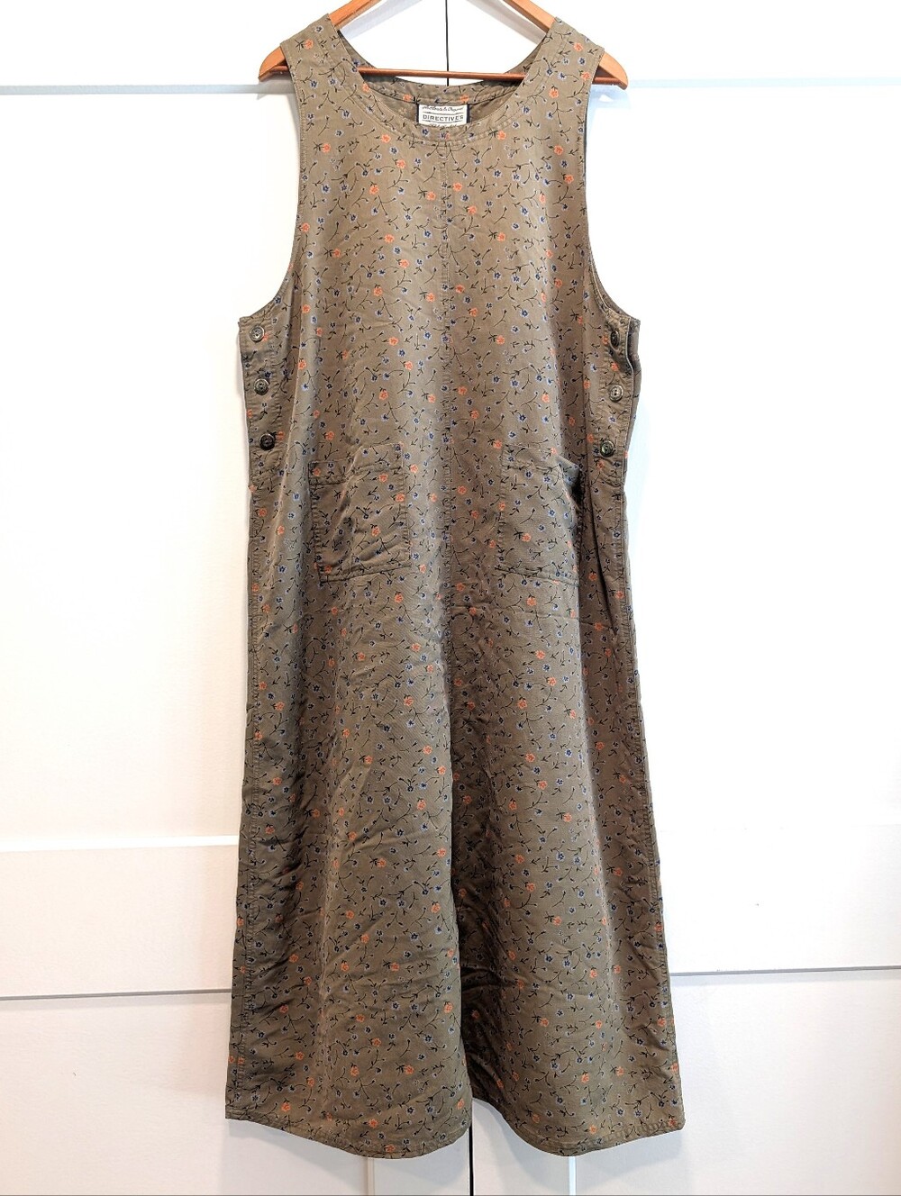 VINTAGE Directives Sleeveless Green Ditsy Floral Pinafore Dress Size XL